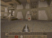 (Image: A screen shot of game play in Quake 1.)
